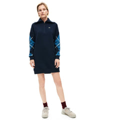 Womens Wo  Made In France Jacquard Patterned Fleece Sweatshirt Dress | Lacoste Navy Blue • 166