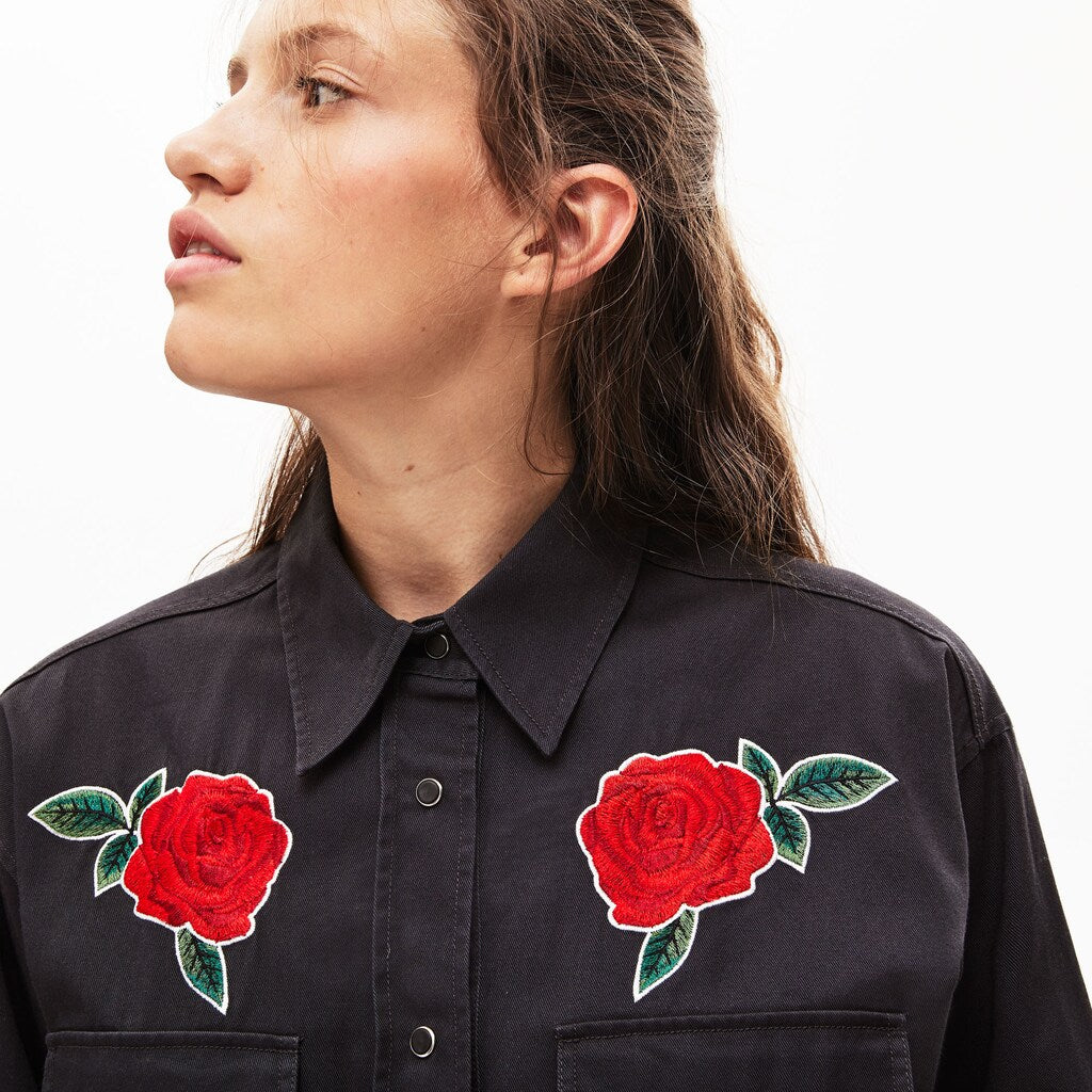 Womens Wo  LIVE Rose-Embroidered Cotton Shirtdress | Lacoste Dark Grey • S5T
