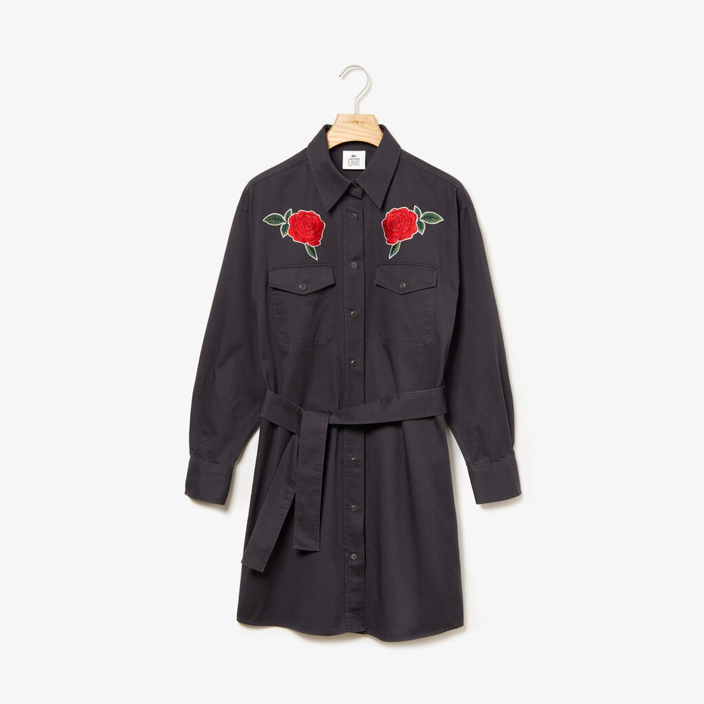 Womens Wo  LIVE Rose-Embroidered Cotton Shirtdress | Lacoste Dark Grey • S5T