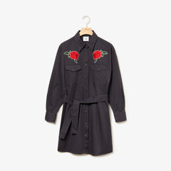Womens Wo  LIVE Rose-Embroidered Cotton Shirtdress | Lacoste Dark Grey • S5T