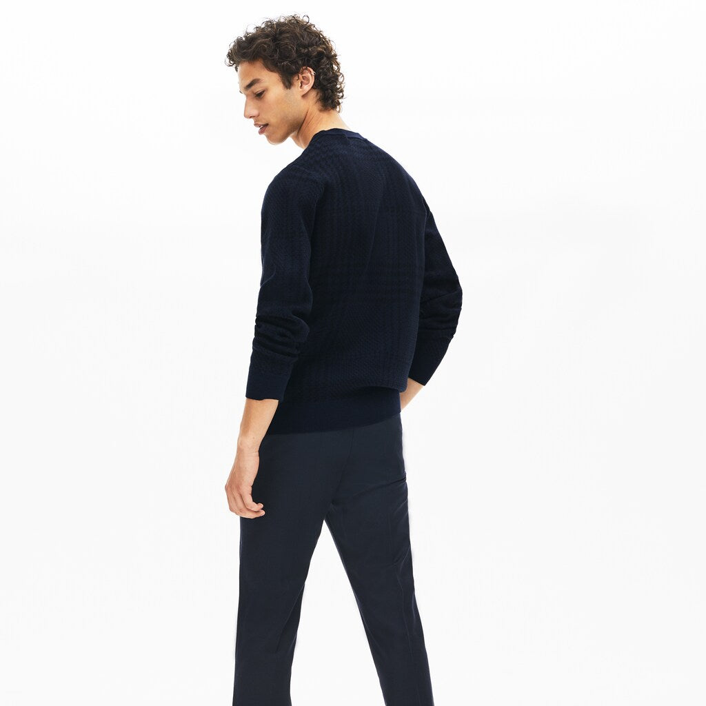 Mens   Crewneck Houndstooth Cotton And Cashmere Sweater | Lacoste Navy Blue / Black • Jb1
