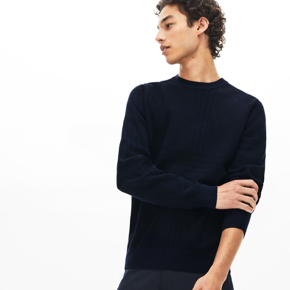Mens   Crewneck Houndstooth Cotton And Cashmere Sweater | Lacoste Navy Blue / Black • Jb1