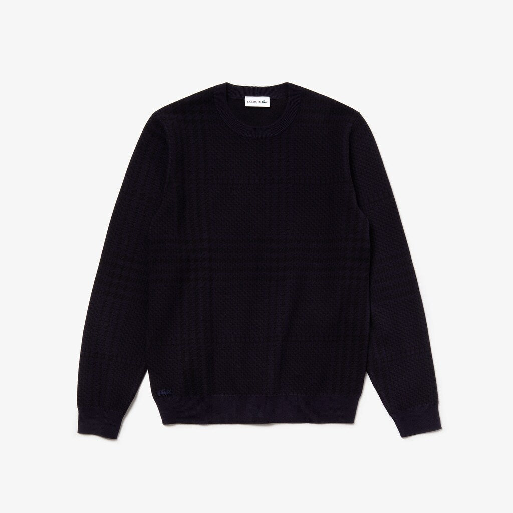 Mens   Crewneck Houndstooth Cotton And Cashmere Sweater | Lacoste Navy Blue / Black • Jb1