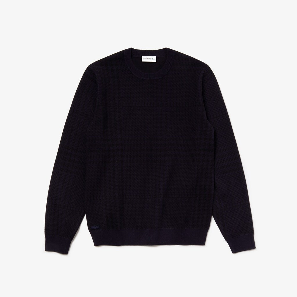 Mens   Crewneck Houndstooth Cotton And Cashmere Sweater | Lacoste Navy Blue / Black • Jb1