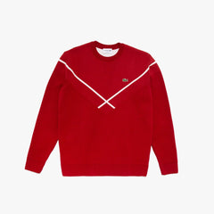Mens   Made In France Crewneck Jacquard Sweater | Lacoste Bordeaux / Red / White • 19T