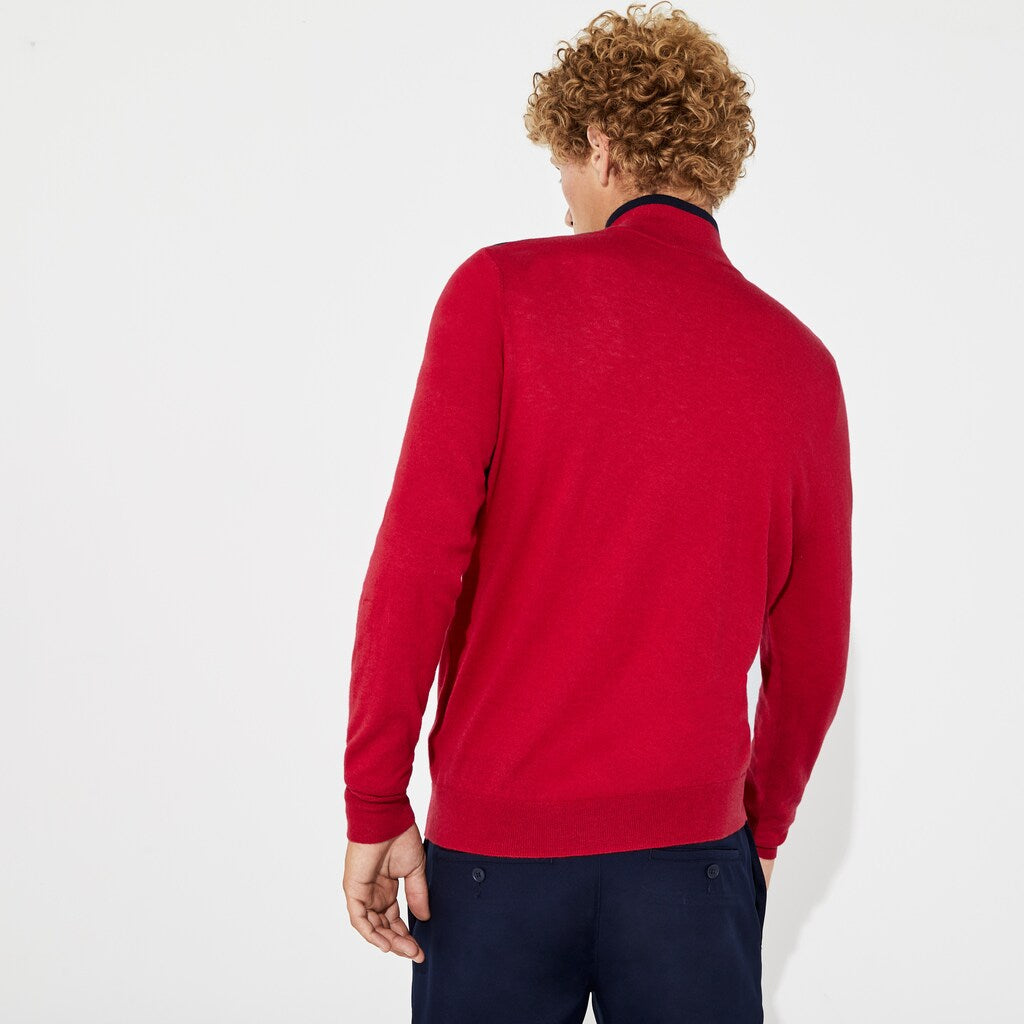 Mens   SPORT Zip-Up Technical Wool Sweater | Lacoste Red / Navy Blue • 9Ml