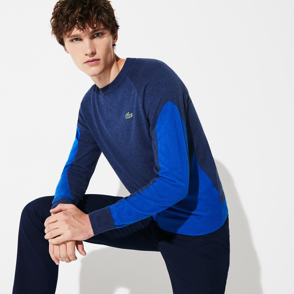 Mens   SPORT Color-Blocked Breathable Wool Sweater | Lacoste Blue Chine / Blue • 1Zn