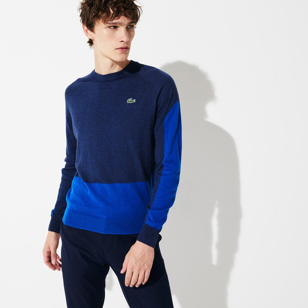 Mens   SPORT Color-Blocked Breathable Wool Sweater | Lacoste Blue Chine / Blue • 1Zn