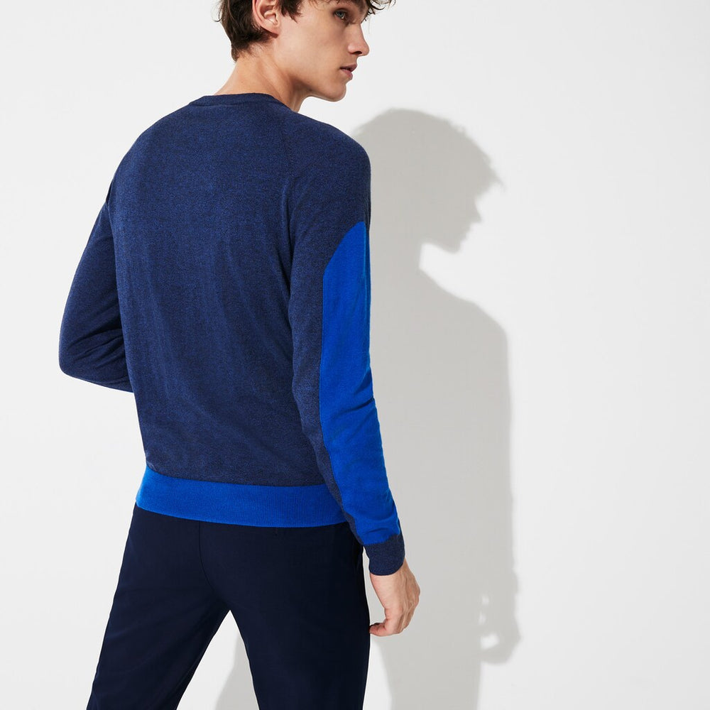 Mens   SPORT Color-Blocked Breathable Wool Sweater | Lacoste Blue Chine / Blue • 1Zn