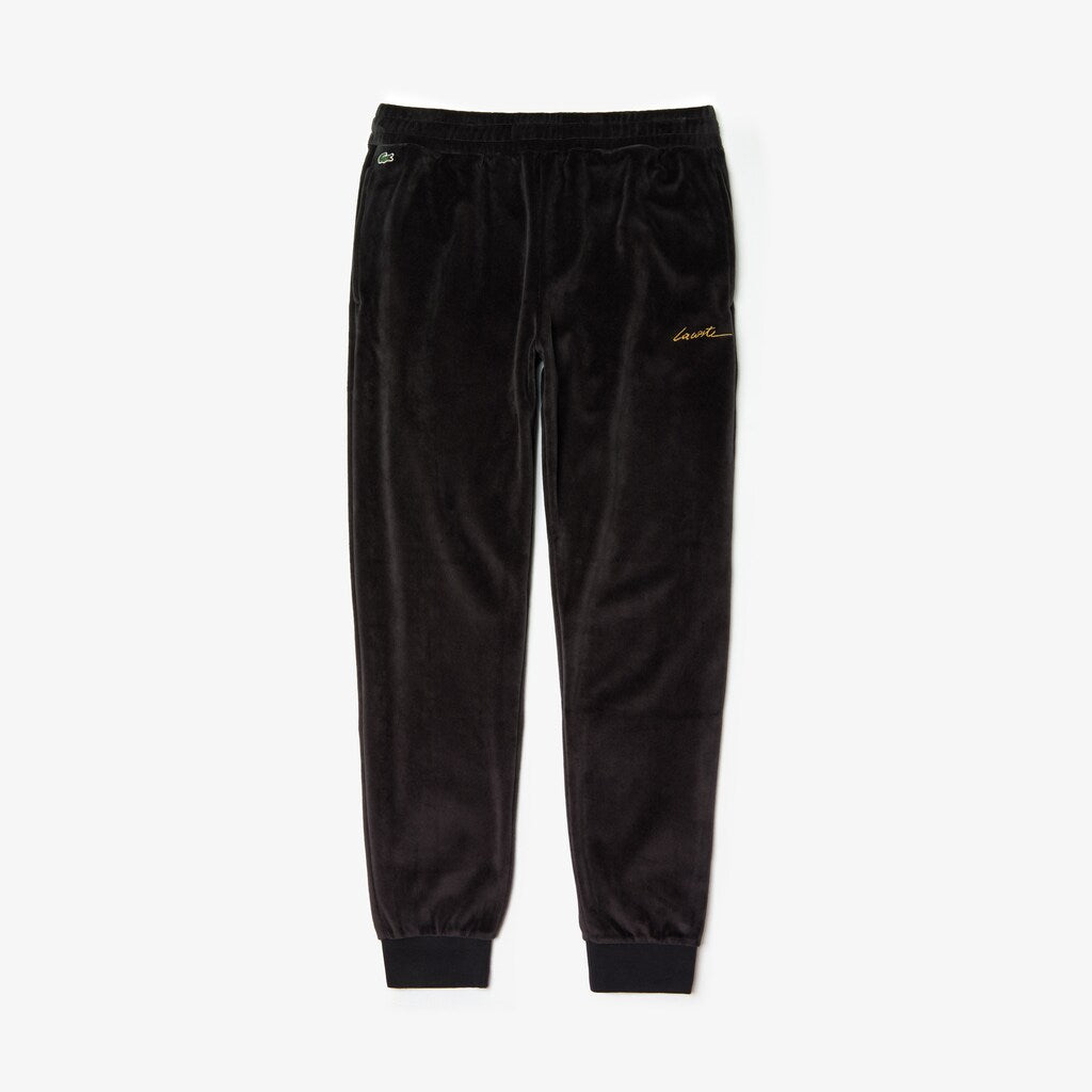 Mens   LIVE Golden Signature Velvet Sweatpants | Lacoste Black • 031