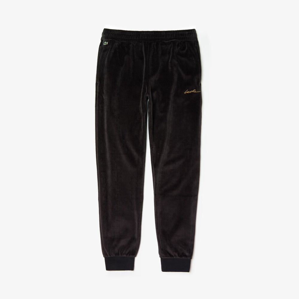 Mens   LIVE Golden Signature Velvet Sweatpants | Lacoste Black • 031