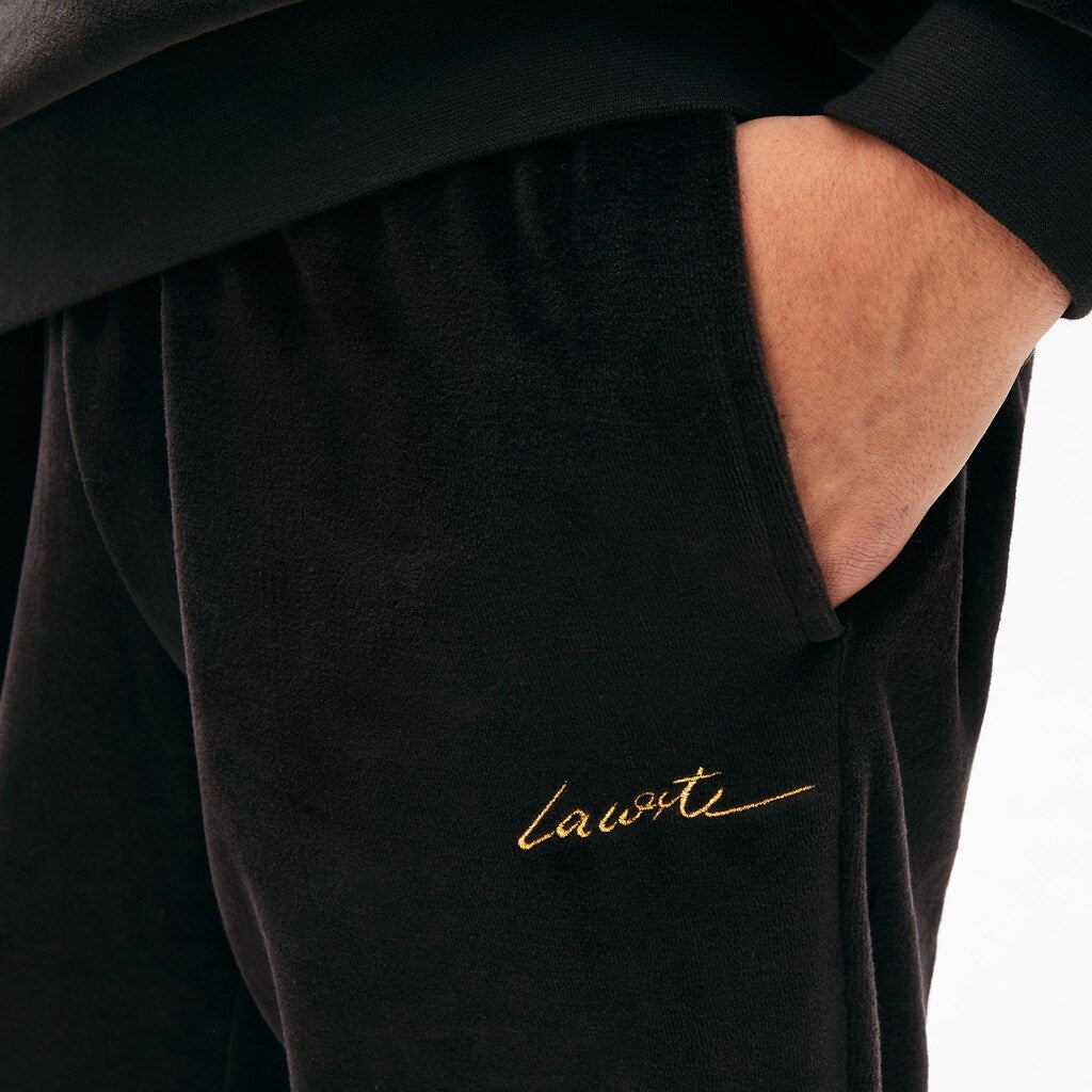 Mens   LIVE Golden Signature Velvet Sweatpants | Lacoste Black • 031