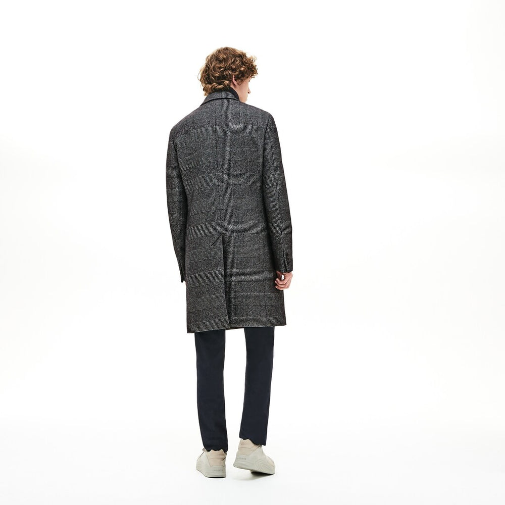 Mens   Glen Plaid Wool Blend Chesterfield Coat | Lacoste White / Black • E6V