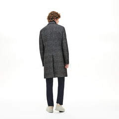 Mens   Glen Plaid Wool Blend Chesterfield Coat | Lacoste White / Black • E6V