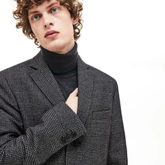 Mens   Glen Plaid Wool Blend Chesterfield Coat | Lacoste White / Black • E6V