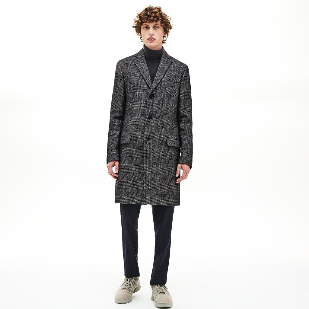 Mens   Glen Plaid Wool Blend Chesterfield Coat | Lacoste White / Black • E6V