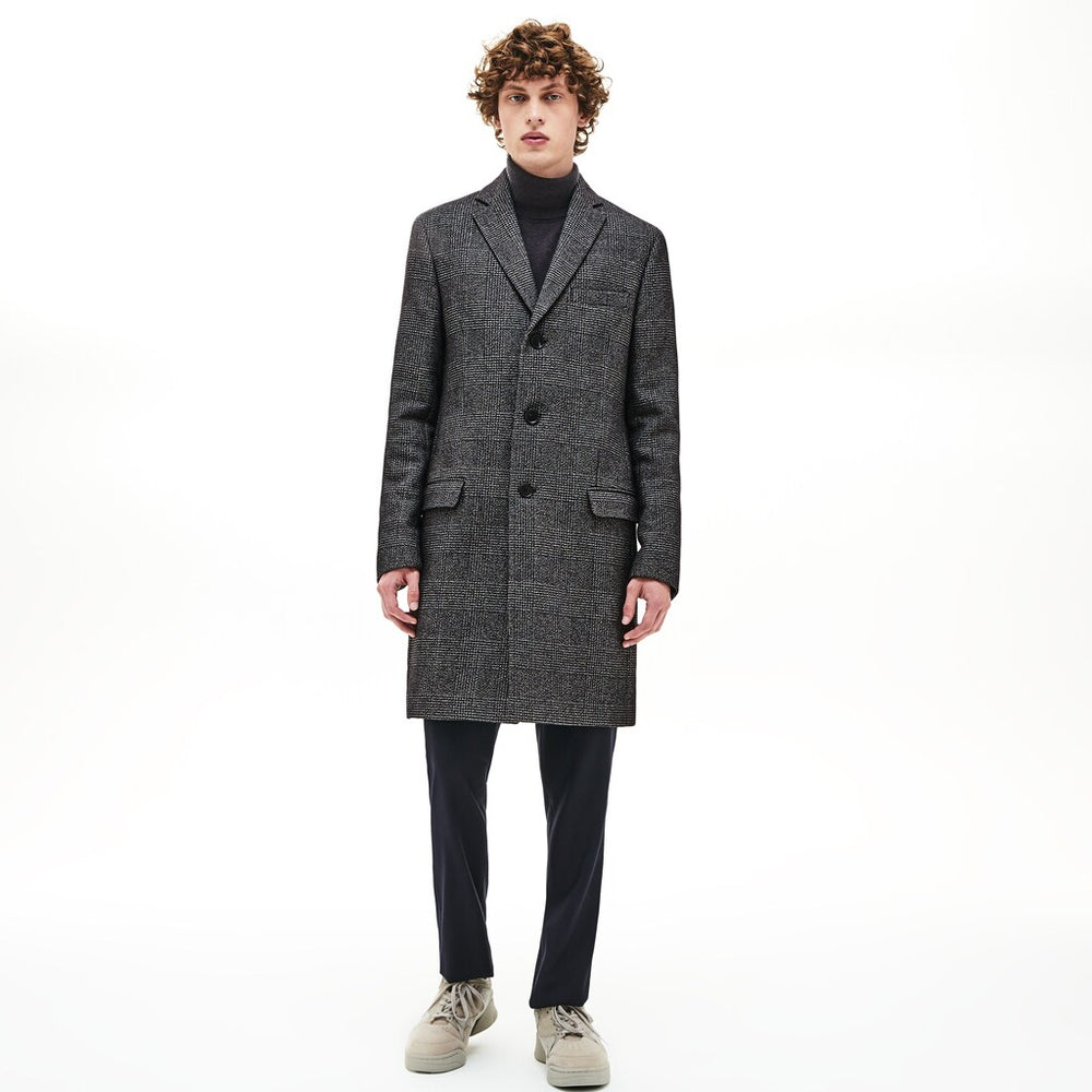 Mens   Glen Plaid Wool Blend Chesterfield Coat | Lacoste White / Black • E6V