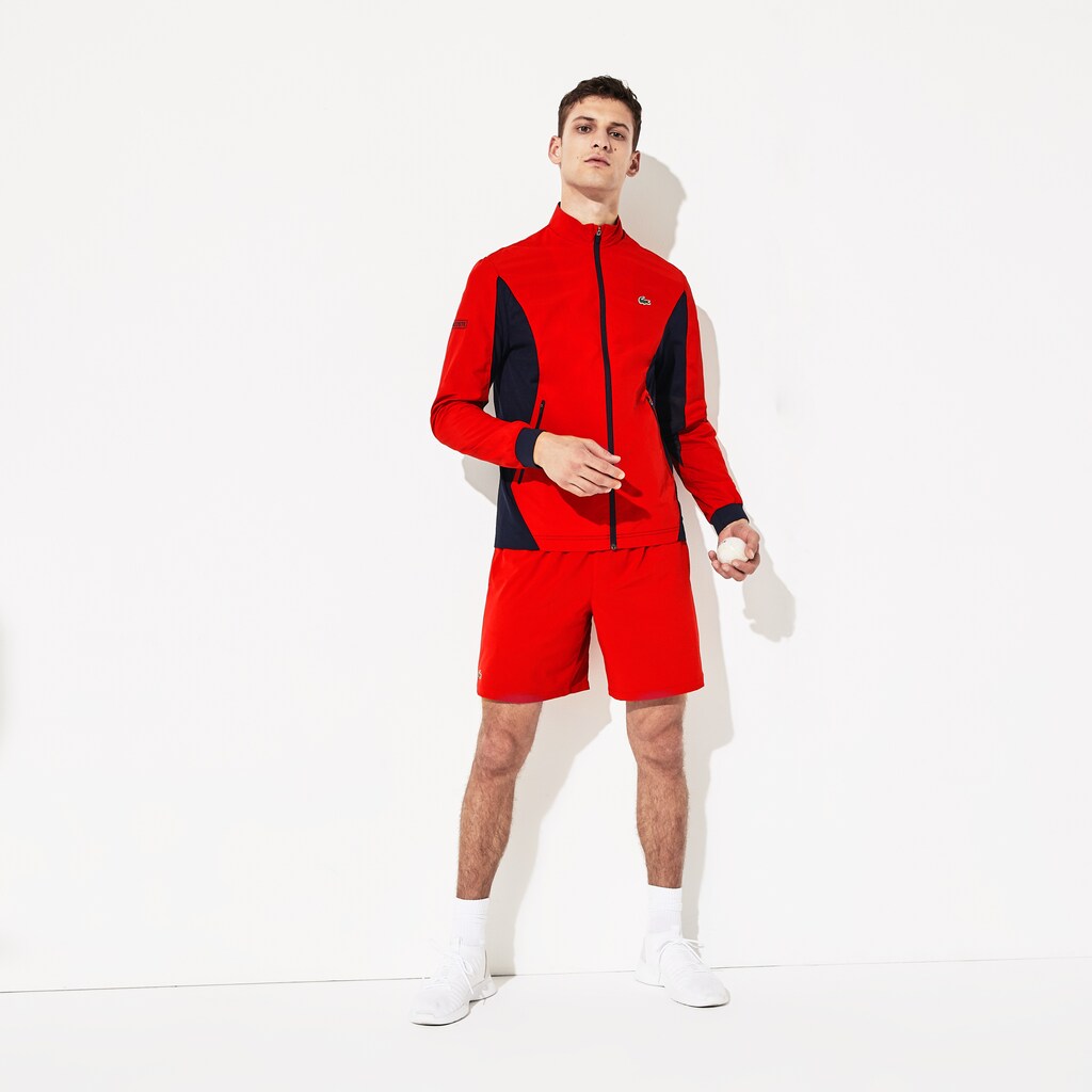 Mens   SPORT Novak Djokovic Full-Zip Jacket | Lacoste Red / Navy Blue • Fmc