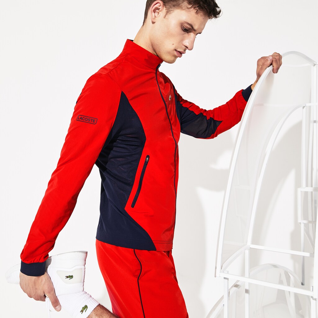 Mens   SPORT Novak Djokovic Full-Zip Jacket | Lacoste Red / Navy Blue • Fmc