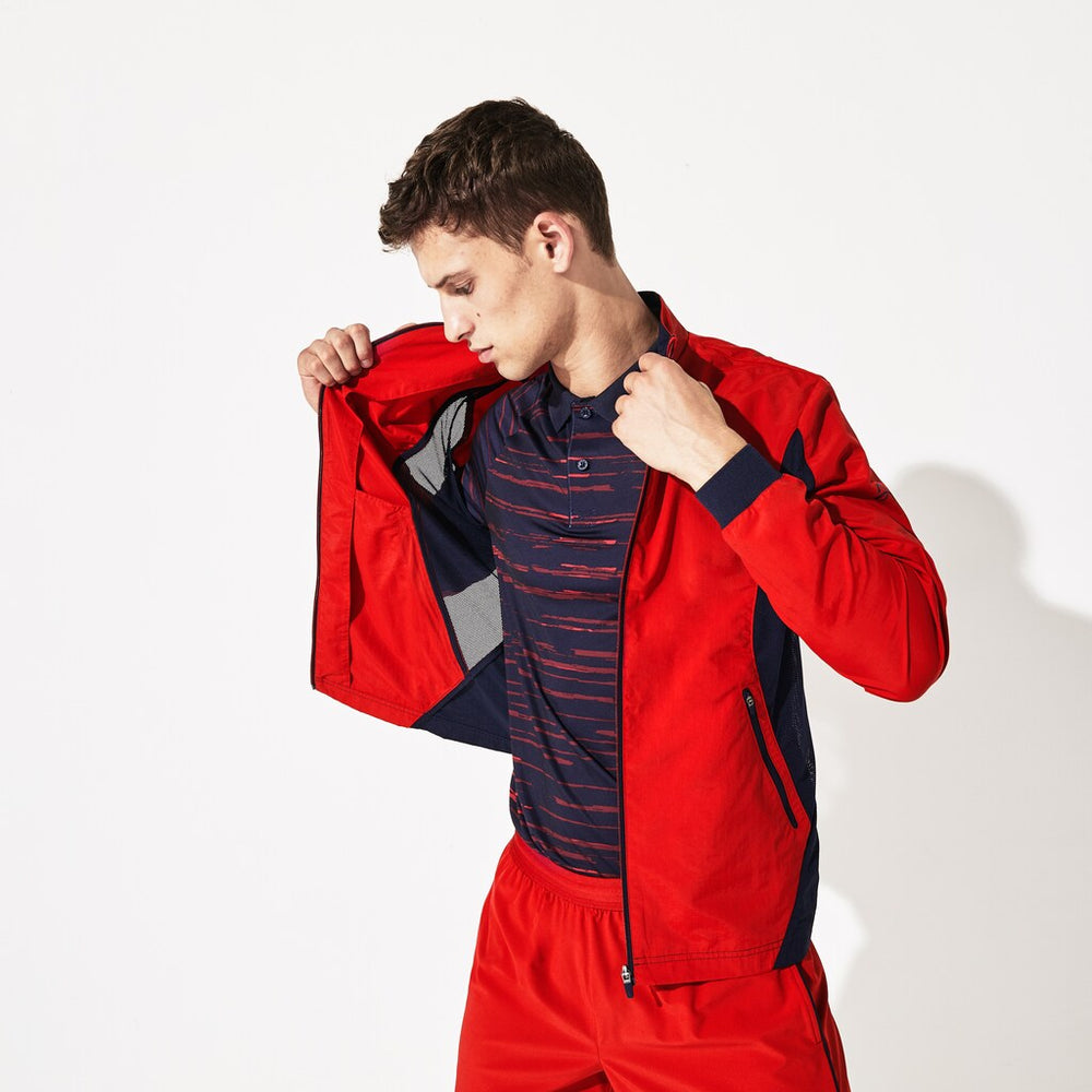 Mens   SPORT Novak Djokovic Full-Zip Jacket | Lacoste Red / Navy Blue • Fmc