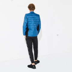 Mens   SPORT Quilted Mixed-Material Zip Tennis Jacket | Lacoste Blue / Black / White • Zk8