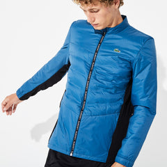 Mens   SPORT Quilted Mixed-Material Zip Tennis Jacket | Lacoste Blue / Black / White • Zk8