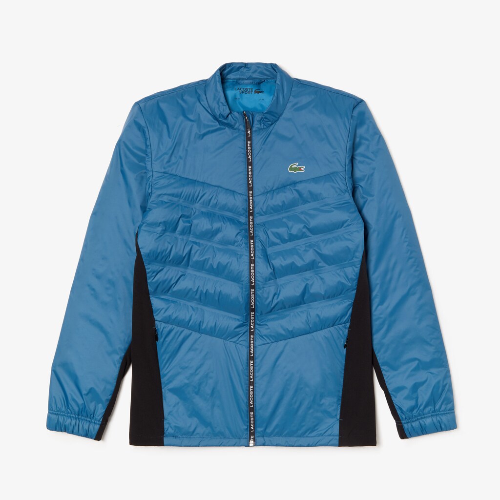 Mens   SPORT Quilted Mixed-Material Zip Tennis Jacket | Lacoste Blue / Black / White • Zk8