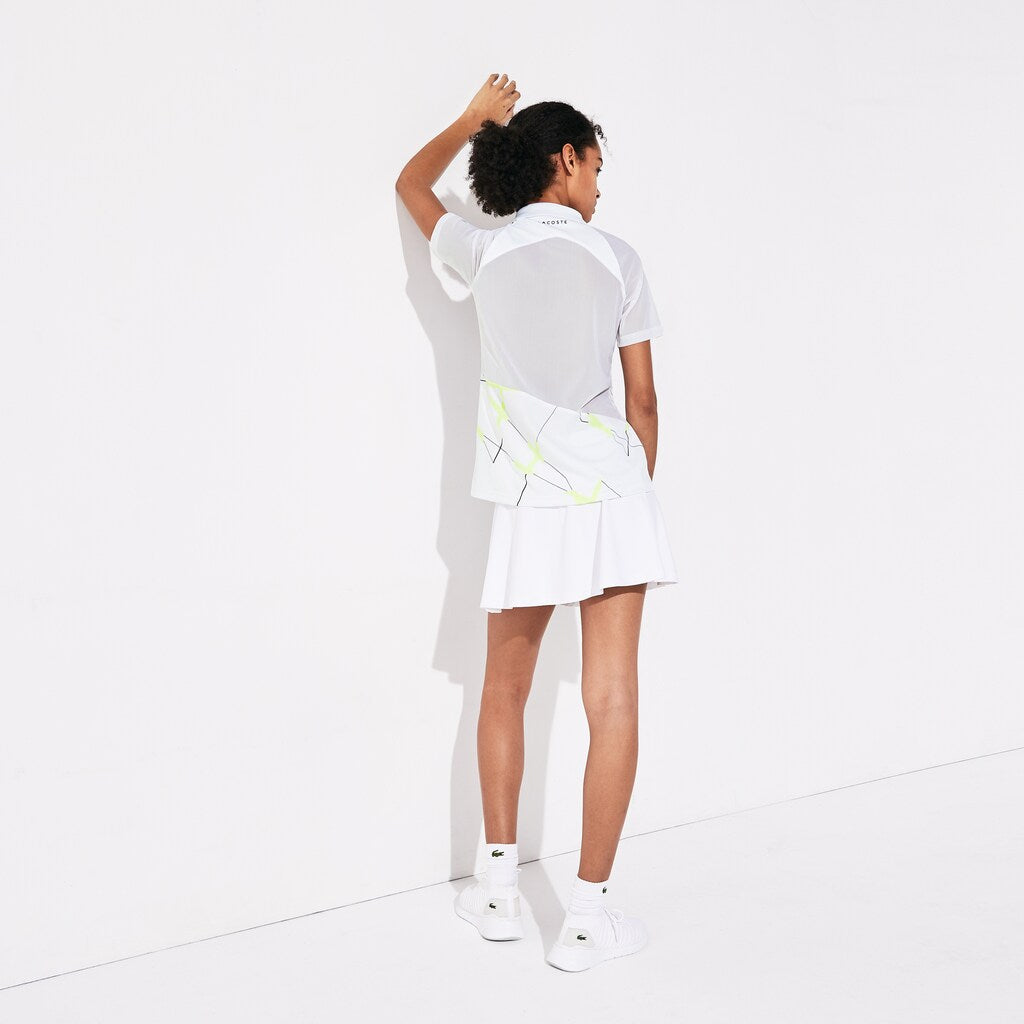 Womens Wo  SPORT Geometric Print Breathable Tennis Polo | Lacoste White / Flashy Yellow / Black • 1Qr