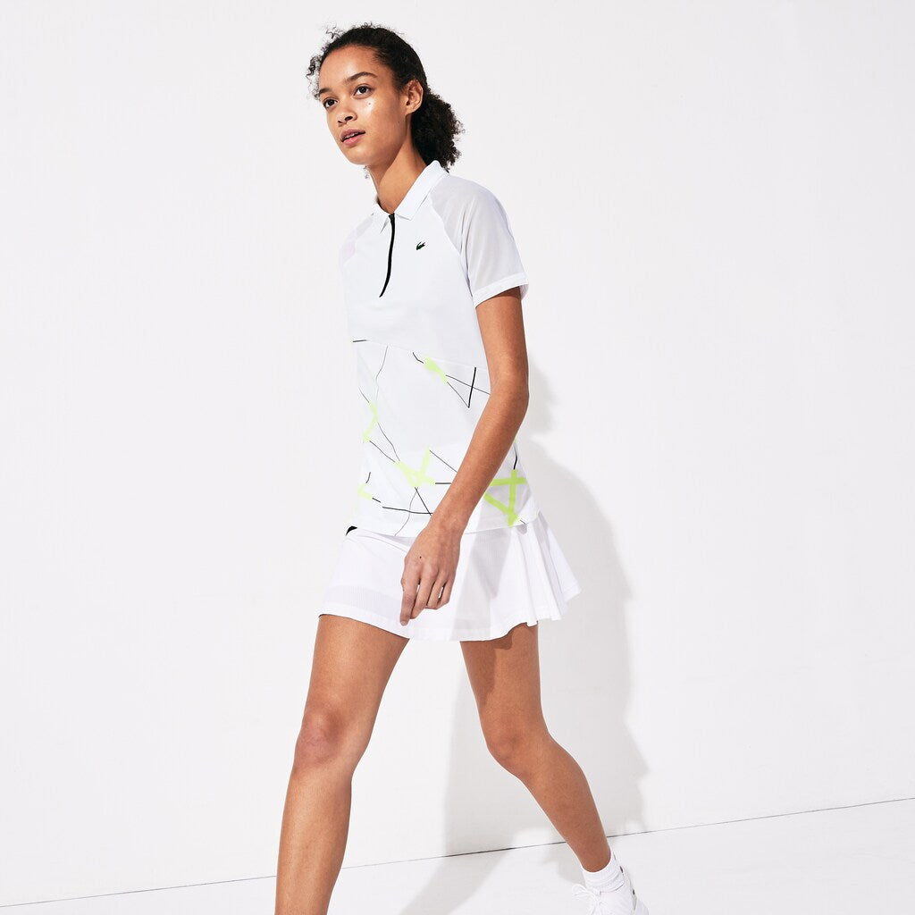 Womens Wo  SPORT Geometric Print Breathable Tennis Polo | Lacoste White / Flashy Yellow / Black • 1Qr