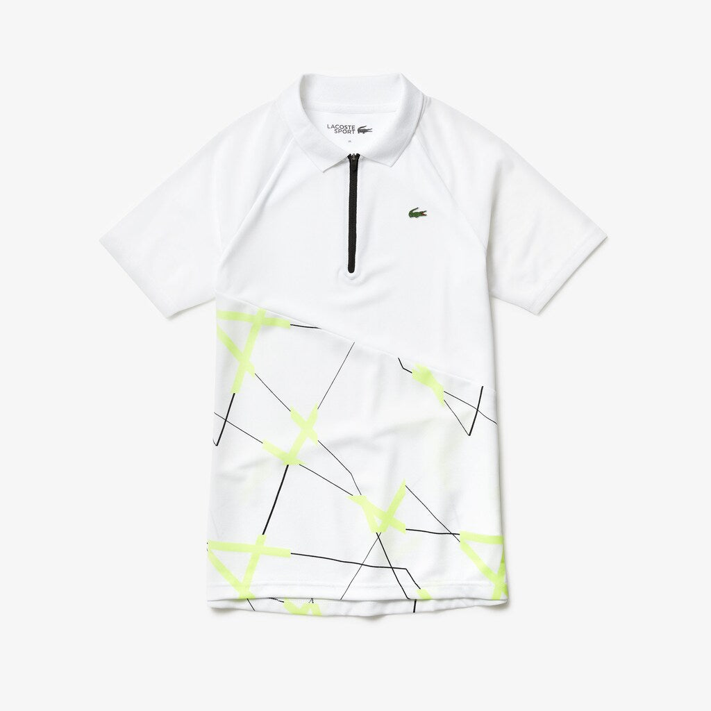 Womens Wo  SPORT Geometric Print Breathable Tennis Polo | Lacoste White / Flashy Yellow / Black • 1Qr
