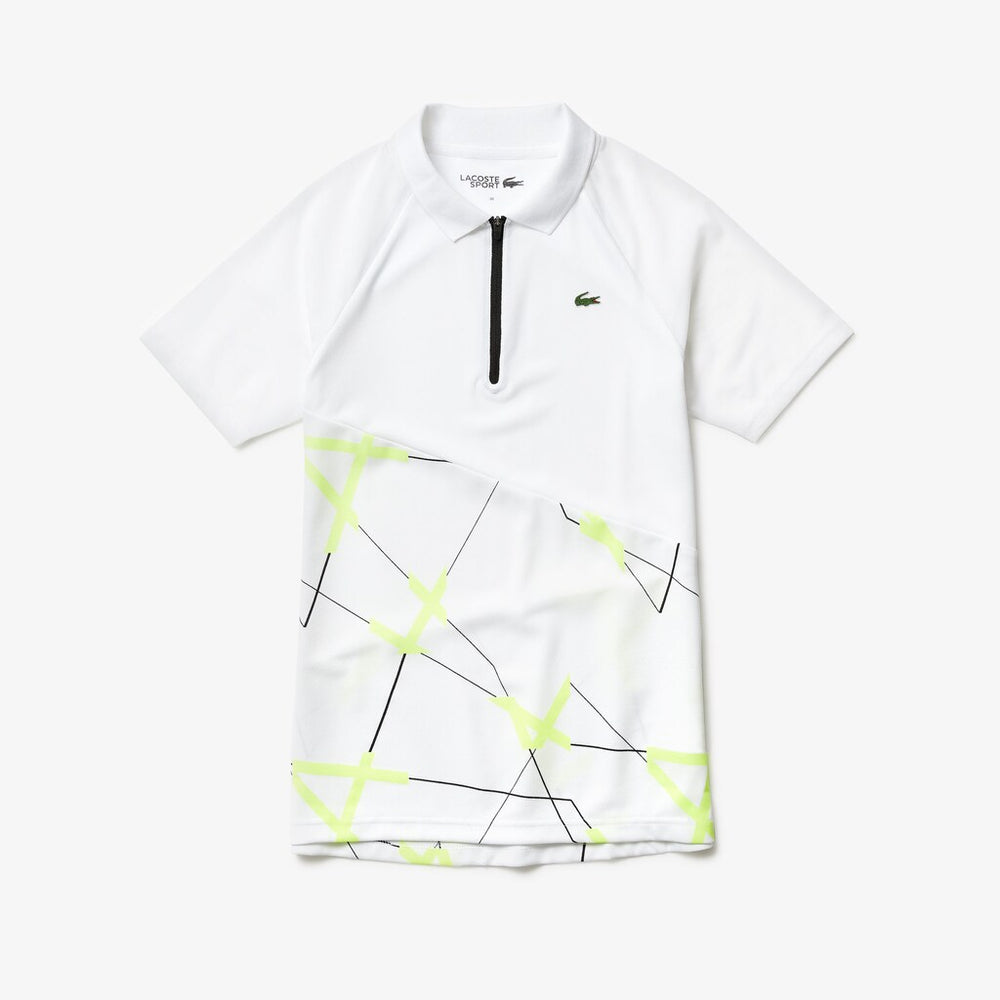 Womens Wo  SPORT Geometric Print Breathable Tennis Polo | Lacoste White / Flashy Yellow / Black • 1Qr