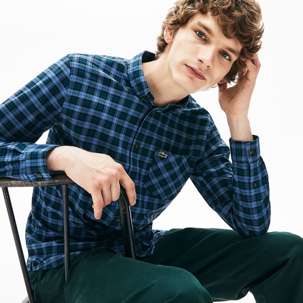 Mens   Regular Fit Check Cotton Shirt | Lacoste Blue • 1Rt