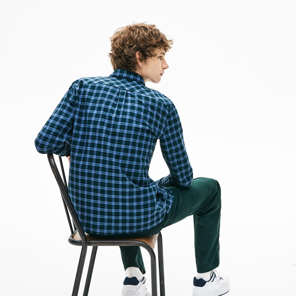 Mens   Regular Fit Check Cotton Shirt | Lacoste Blue • 1Rt