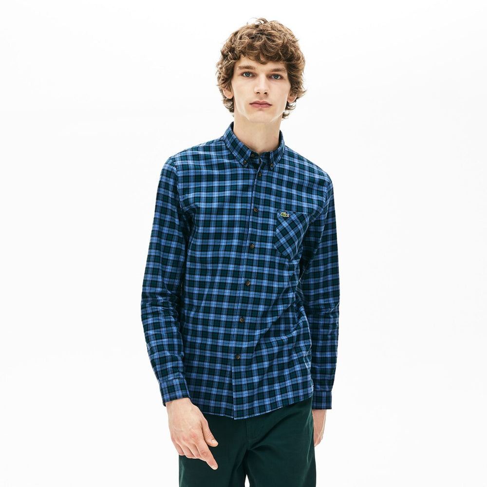 Mens   Regular Fit Check Cotton Shirt | Lacoste Blue • 1Rt