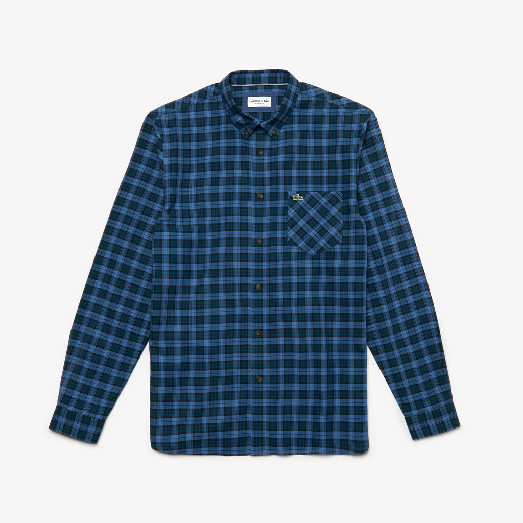 Mens   Regular Fit Check Cotton Shirt | Lacoste Blue • 1Rt