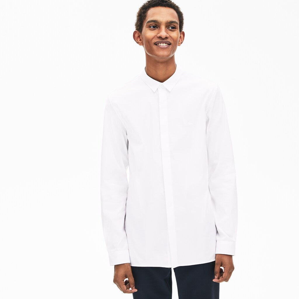 Mens   Slim-Fit Stretch Poplin and Jersey Shirt | Lacoste White • 001