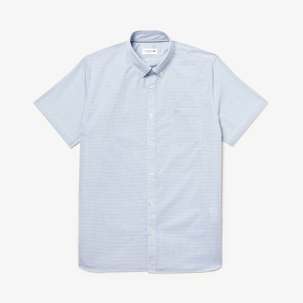 Mens   Regular- Fit Checkered Cotton Shirt | Lacoste White / Navy Blue • 522