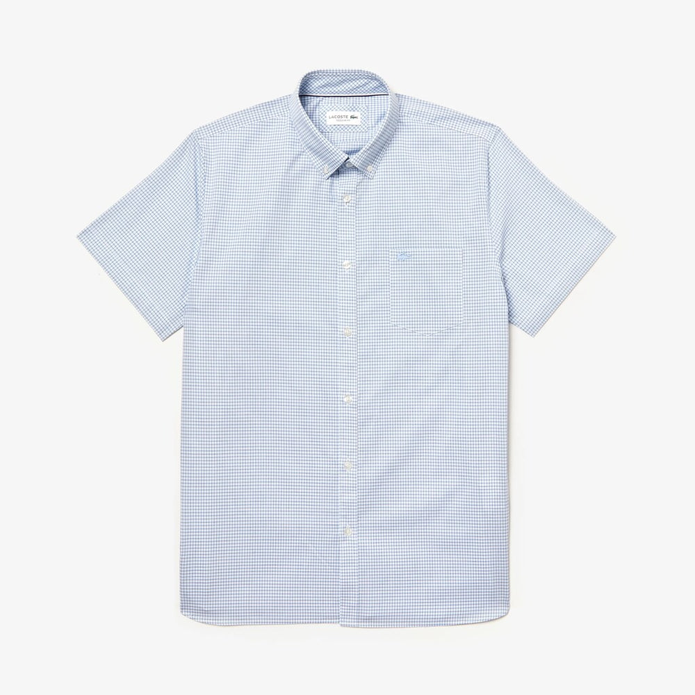 Mens   Regular- Fit Checkered Cotton Shirt | Lacoste White / Navy Blue • 522