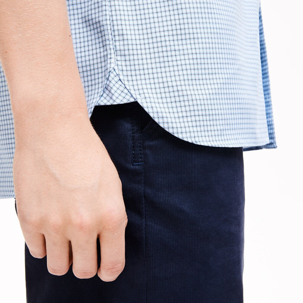 Mens   Regular- Fit Checkered Cotton Shirt | Lacoste White / Navy Blue • 522