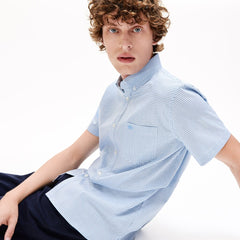 Mens   Regular- Fit Checkered Cotton Shirt | Lacoste White / Navy Blue • 522
