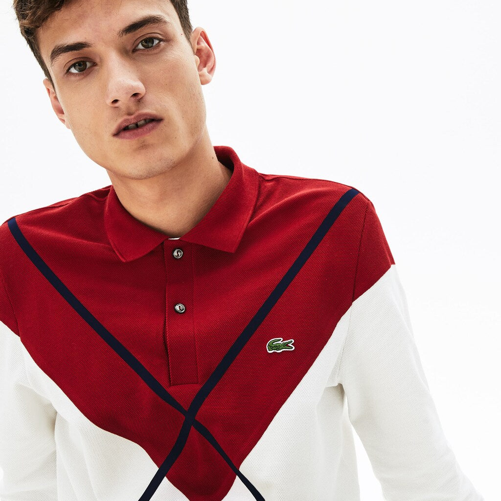 Mens   Made In France Regular Fit Polo | Lacoste White / Bordeaux / Navy Blue • 23C