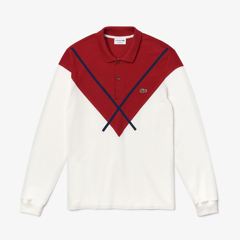 Mens   Made In France Regular Fit Polo | Lacoste White / Bordeaux / Navy Blue • 23C