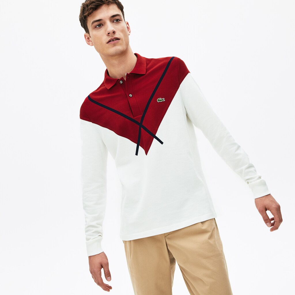 Mens   Made In France Regular Fit Polo | Lacoste White / Bordeaux / Navy Blue • 23C