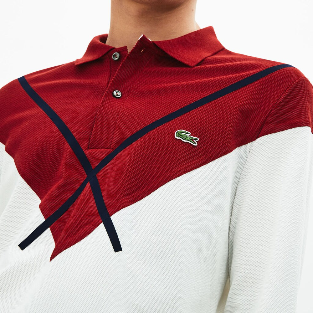 Mens   Made In France Regular Fit Polo | Lacoste White / Bordeaux / Navy Blue • 23C
