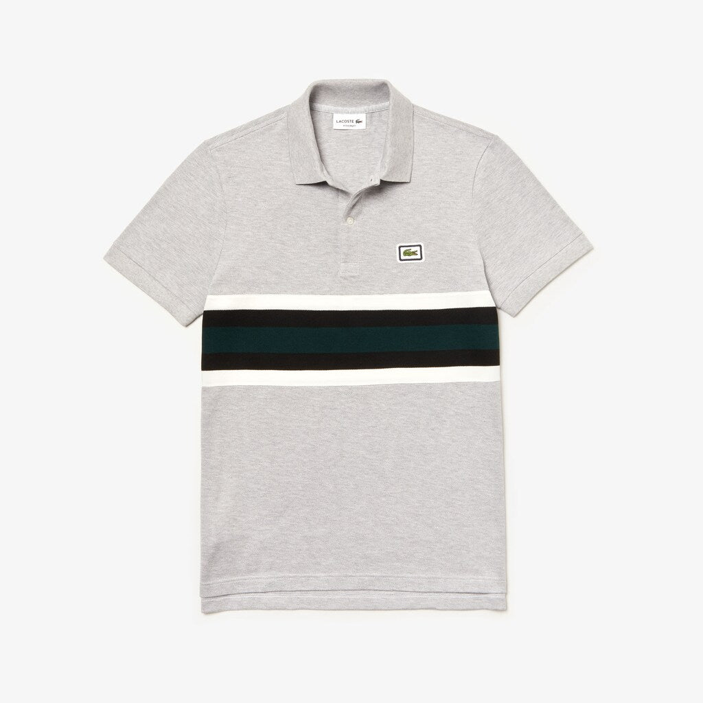 Mens   Regular Fit Thick Cotton Piqué Polo Shirt | Lacoste Grey Chine / White / Black / Green • 24N