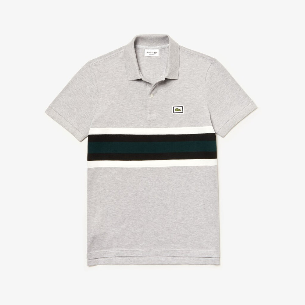 Mens   Regular Fit Thick Cotton Piqué Polo Shirt | Lacoste Grey Chine / White / Black / Green • 24N