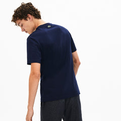 Mens   Crewneck 3D-Lettering Cotton T-Shirt | Lacoste Navy Blue • 166