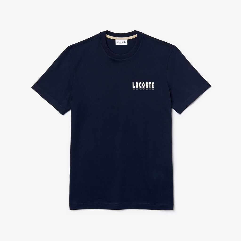 Mens   Crewneck 3D-Lettering Cotton T-Shirt | Lacoste Navy Blue • 166