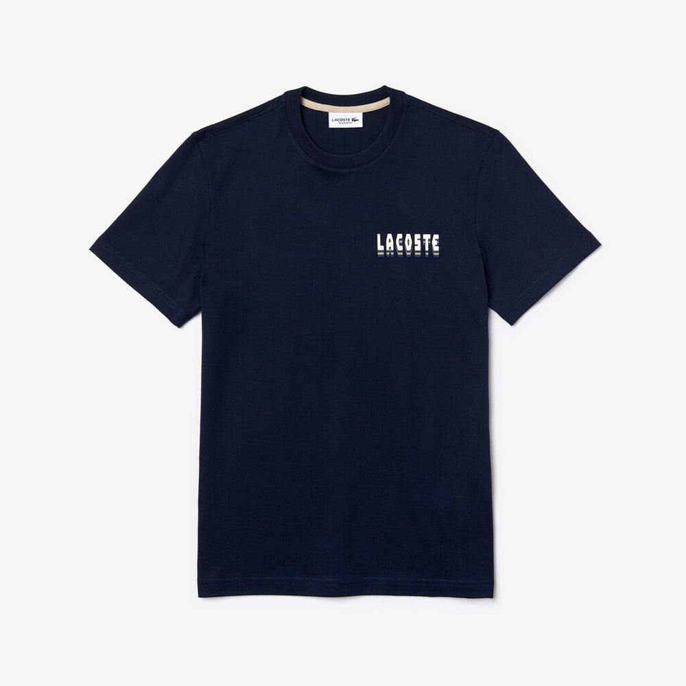 Mens   Crewneck 3D-Lettering Cotton T-Shirt | Lacoste Navy Blue • 166