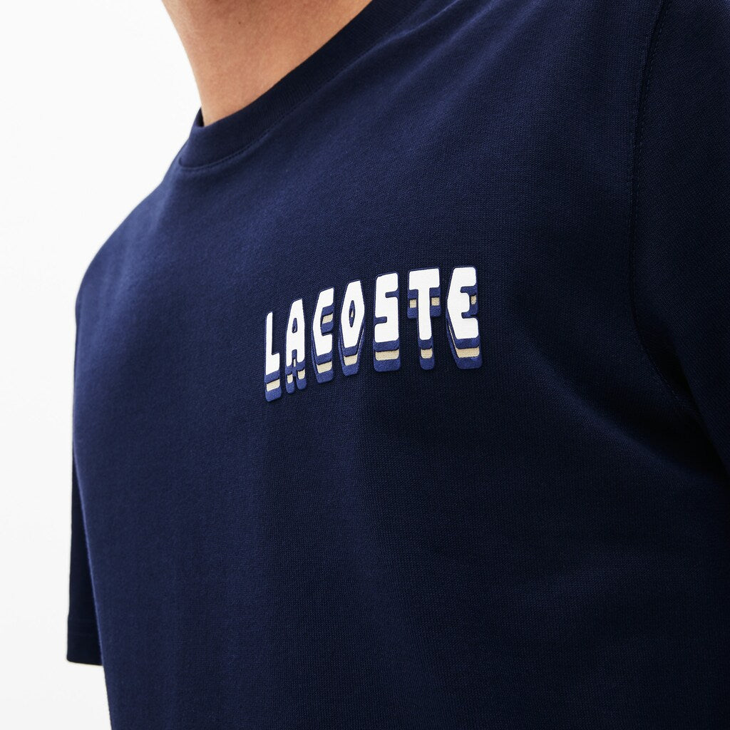 Mens   Crewneck 3D-Lettering Cotton T-Shirt | Lacoste Navy Blue • 166